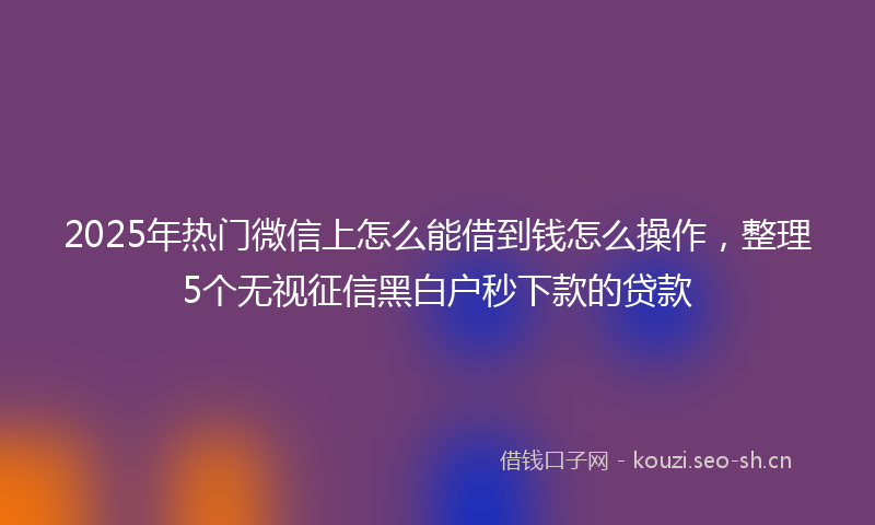2025年热门微信上怎么能借到钱怎么操作，整理5个无视征信黑白户秒下款的贷款