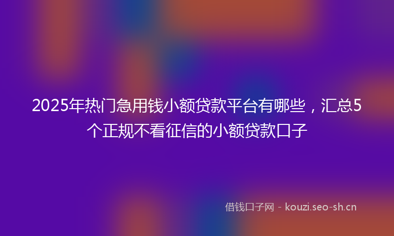2025年热门急用钱小额贷款平台有哪些，汇总5个正规不看征信的小额贷款口子