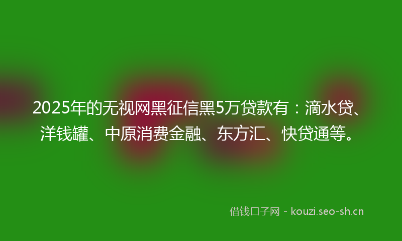 2025年的无视网黑征信黑5万贷款有:滴水贷、洋钱罐、中原消费金融、东方汇、快贷通等。