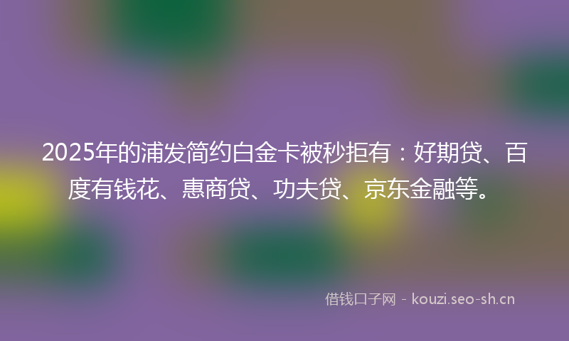 2025年的浦发简约白金卡被秒拒有：好期贷、百度有钱花、惠商贷、功夫贷、京东金融等。