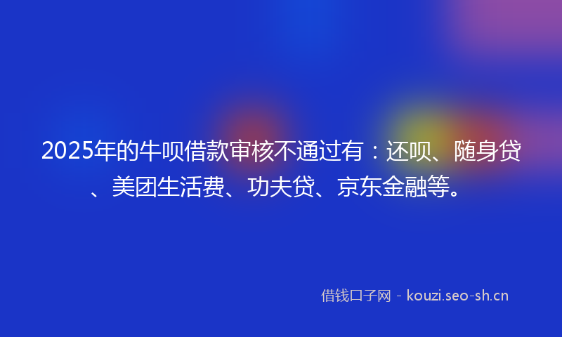 2025年的牛呗借款审核不通过有：还呗、随身贷、美团生活费、功夫贷、京东金融等。