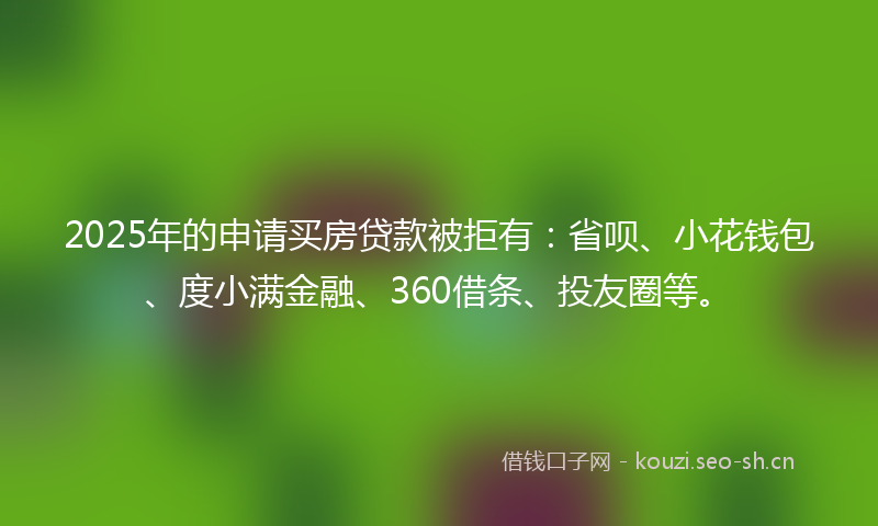2025年的申请买房贷款被拒有：省呗、小花钱包、度小满金融、360借条、投友圈等。