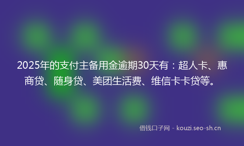 2025年的支付主备用金逾期30天有：超人卡、惠商贷、随身贷、美团生活费、维信卡卡贷等。