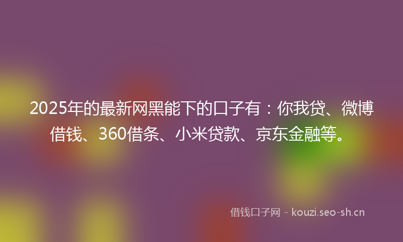 2025年的最新网黑能下的口子有：你我贷、微博借钱、360借条、小米贷款、京东金融等。
