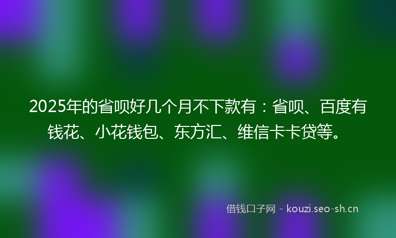 2025年的省呗好几个月不下款有：省呗、百度有钱花、小花钱包、东方汇、维信卡卡贷等。