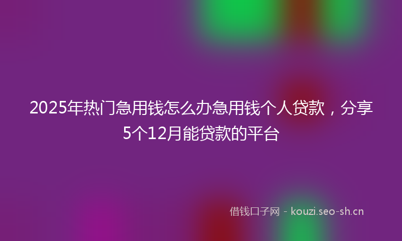 2025年热门急用钱怎么办急用钱个人贷款，分享5个12月能贷款的平台