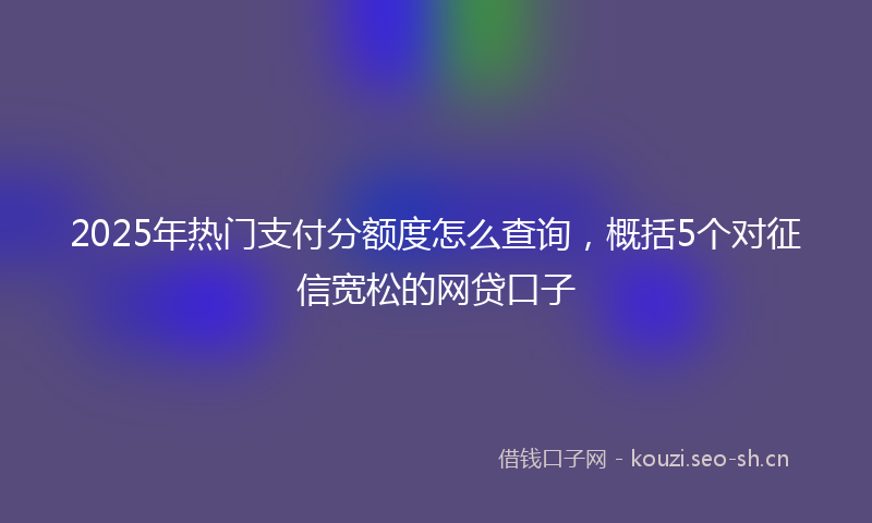 2025年热门支付分额度怎么查询，概括5个对征信宽松的网贷口子