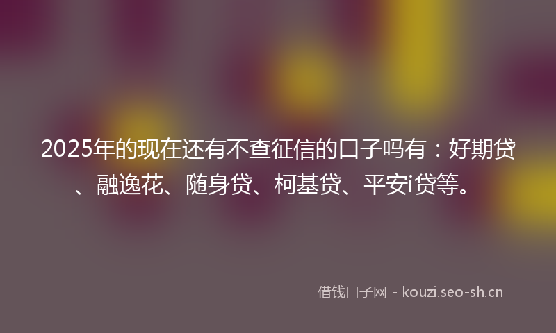 2025年的现在还有不查征信的口子吗有：好期贷、融逸花、随身贷、柯基贷、平安i贷等。