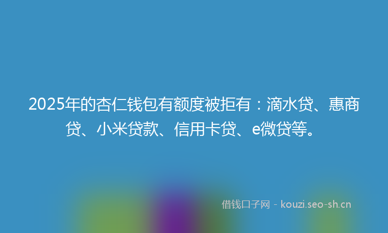 2025年的杏仁钱包有额度被拒有：滴水贷、惠商贷、小米贷款、信用卡贷、e微贷等。
