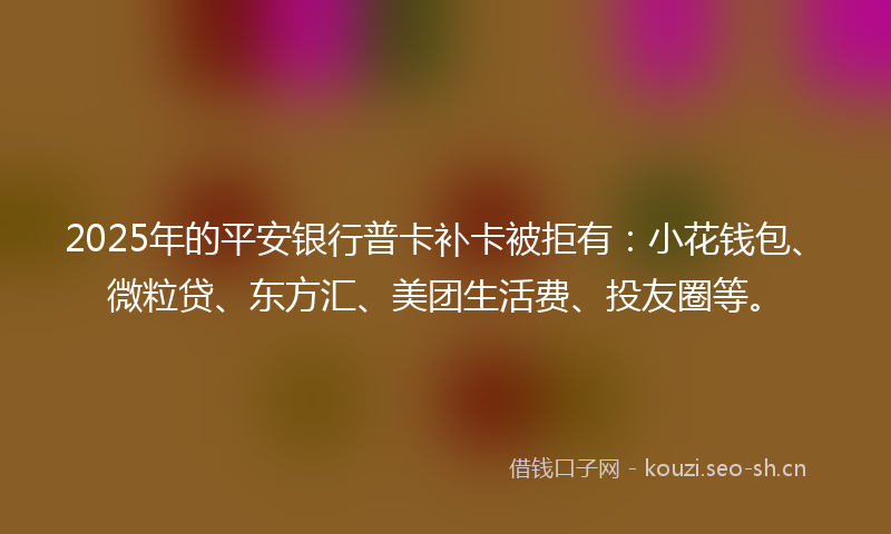 2025年的平安银行普卡补卡被拒有:小花钱包、微粒贷、东方汇、美团生活费、投友圈等。