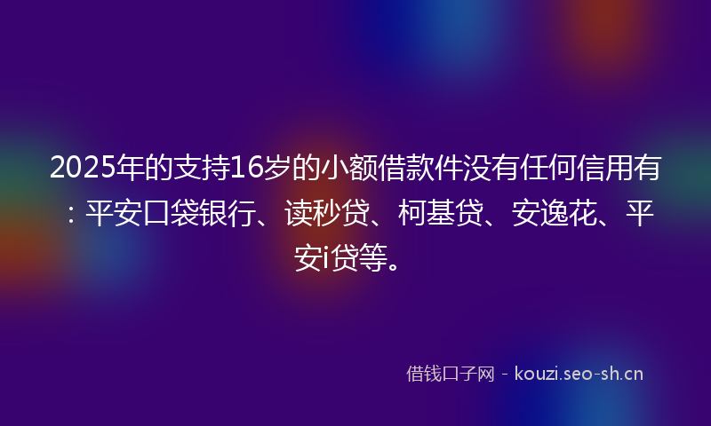 2025年的支持16岁的小额借款件没有任何信用有：平安口袋银行、读秒贷、柯基贷、安逸花、平安i贷等。