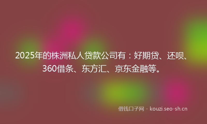 2025年的株洲私人贷款公司有：好期贷、还呗、360借条、东方汇、京东金融等。