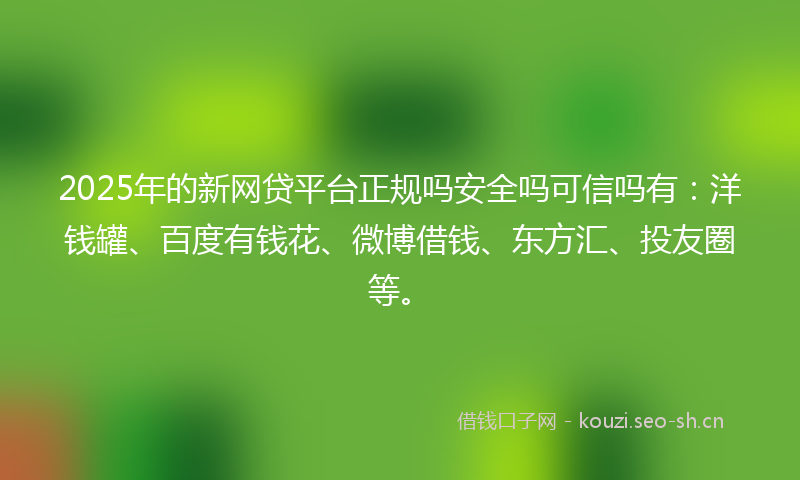 2025年的新网贷平台正规吗安全吗可信吗有：洋钱罐、百度有钱花、微博借钱、东方汇、投友圈等。