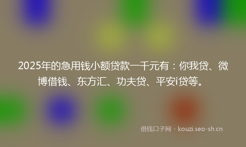 2025年的急用钱小额贷款一千元有：你我贷、微博借钱、东方汇、功夫贷、平安i贷等。