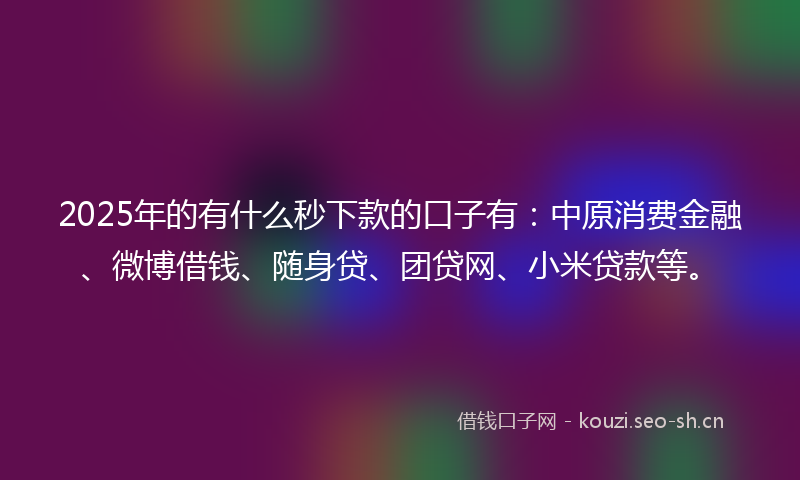 2025年的有什么秒下款的口子有：中原消费金融、微博借钱、随身贷、团贷网、小米贷款等。