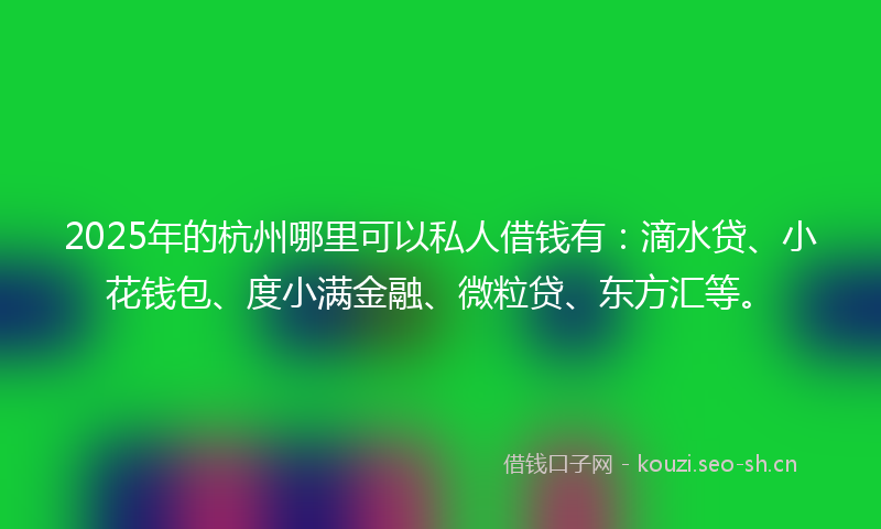 2025年的杭州哪里可以私人借钱有：滴水贷、小花钱包、度小满金融、微粒贷、东方汇等。