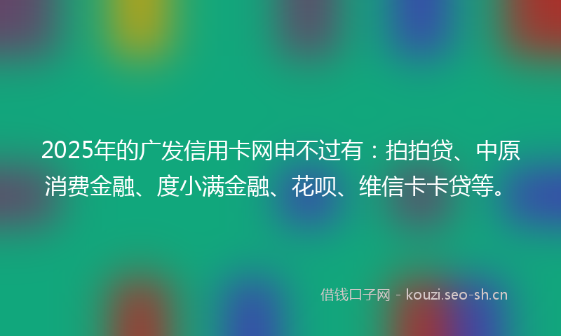 2025年的广发信用卡网申不过有：拍拍贷、中原消费金融、度小满金融、花呗、维信卡卡贷等。
