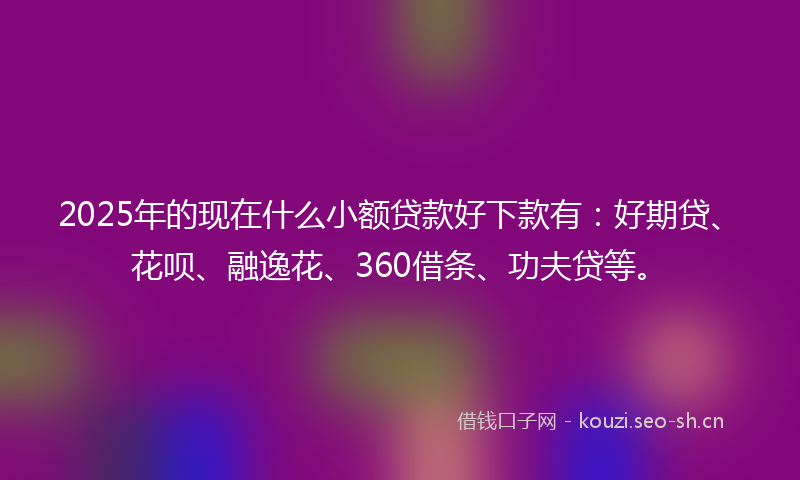 2025年的现在什么小额贷款好下款有：好期贷、花呗、融逸花、360借条、功夫贷等。
