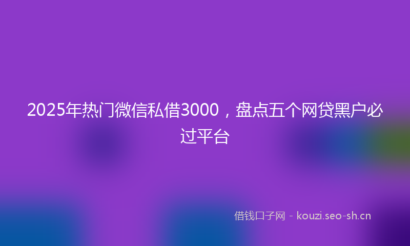 2025年热门微信私借3000，盘点五个网贷黑户必过平台