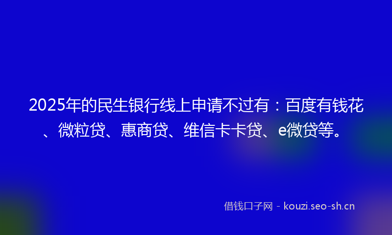 2025年的民生银行线上申请不过有：百度有钱花、微粒贷、惠商贷、维信卡卡贷、e微贷等。