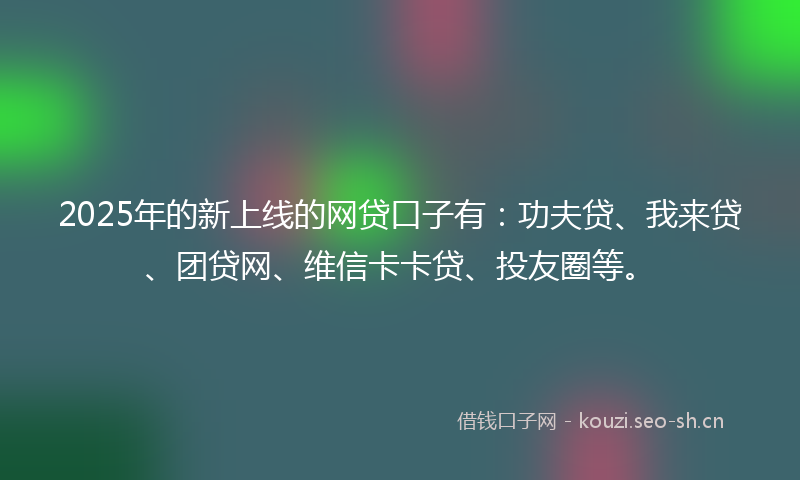 2025年的新上线的网贷口子有：功夫贷、我来贷、团贷网、维信卡卡贷、投友圈等。
