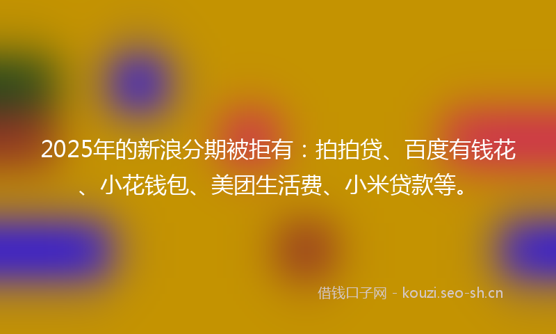 2025年的新浪分期被拒有：拍拍贷、百度有钱花、小花钱包、美团生活费、小米贷款等。