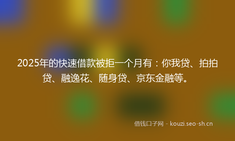 2025年的快速借款被拒一个月有:你我贷、拍拍贷、融逸花、随身贷、京东金融等。