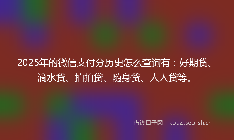 2025年的微信支付分历史怎么查询有：好期贷、滴水贷、拍拍贷、随身贷、人人贷等。