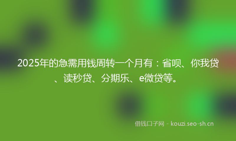 2025年的急需用钱周转一个月有：省呗、你我贷、读秒贷、分期乐、e微贷等。