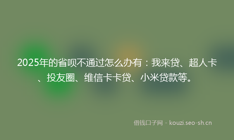 2025年的省呗不通过怎么办有：我来贷、超人卡、投友圈、维信卡卡贷、小米贷款等。