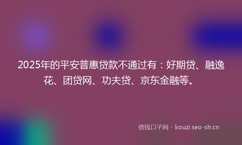2025年的平安普惠贷款不通过有：好期贷、融逸花、团贷网、功夫贷、京东金融等。