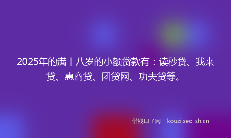 2025年的满十八岁的小额贷款有：读秒贷、我来贷、惠商贷、团贷网、功夫贷等。