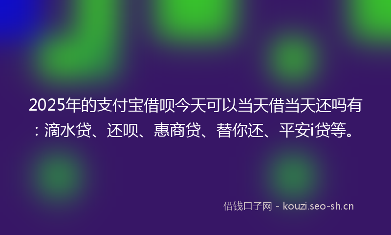 2025年的支付宝借呗今天可以当天借当天还吗有：滴水贷、还呗、惠商贷、替你还、平安i贷等。