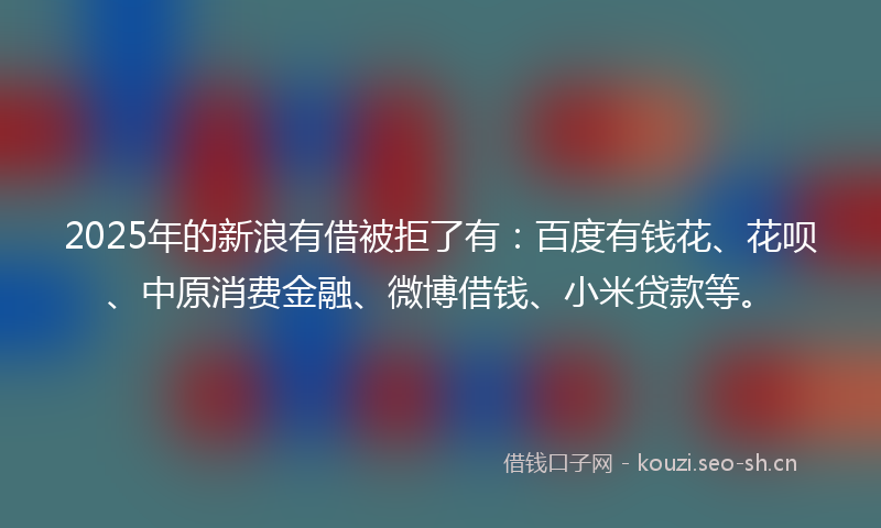 2025年的新浪有借被拒了有：百度有钱花、花呗、中原消费金融、微博借钱、小米贷款等。