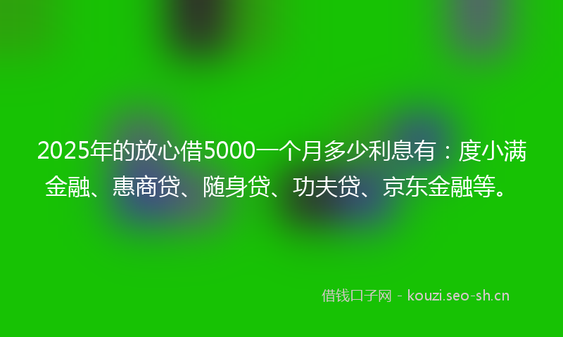 2025年的放心借5000一个月多少利息有：度小满金融、惠商贷、随身贷、功夫贷、京东金融等。