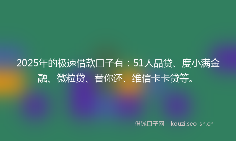 2025年的极速借款口子有：51人品贷、度小满金融、微粒贷、替你还、维信卡卡贷等。
