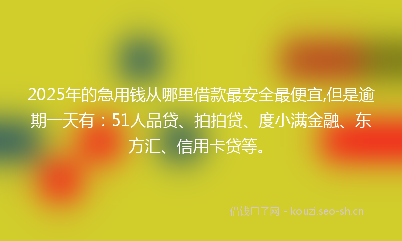 2025年的急用钱从哪里借款最安全最便宜,但是逾期一天有：51人品贷、拍拍贷、度小满金融、东方汇、信用卡贷等。