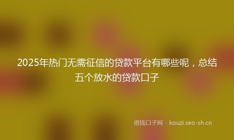 2025年热门无需征信的贷款平台有哪些呢，总结五个放水的贷款口子