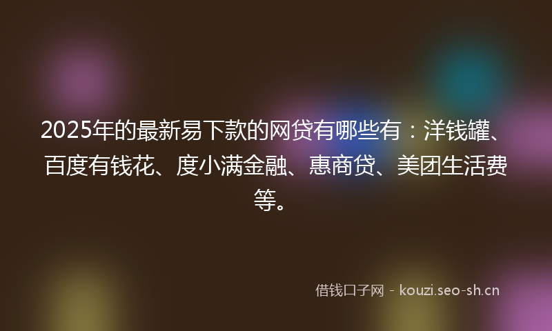 2025年的最新易下款的网贷有哪些有：洋钱罐、百度有钱花、度小满金融、惠商贷、美团生活费等。
