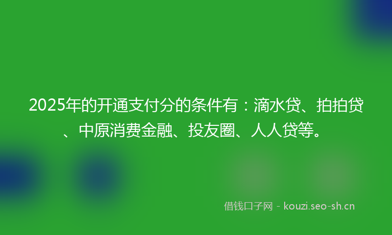 2025年的开通支付分的条件有：滴水贷、拍拍贷、中原消费金融、投友圈、人人贷等。