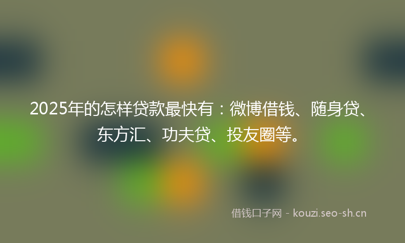 2025年的怎样贷款最快有：微博借钱、随身贷、东方汇、功夫贷、投友圈等。