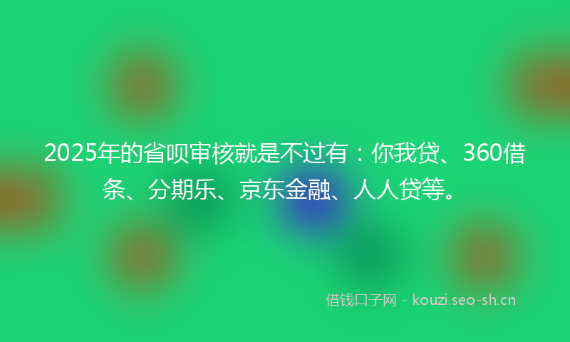 2025年的省呗审核就是不过有:你我贷、360借条、分期乐、京东金融、人人贷等。