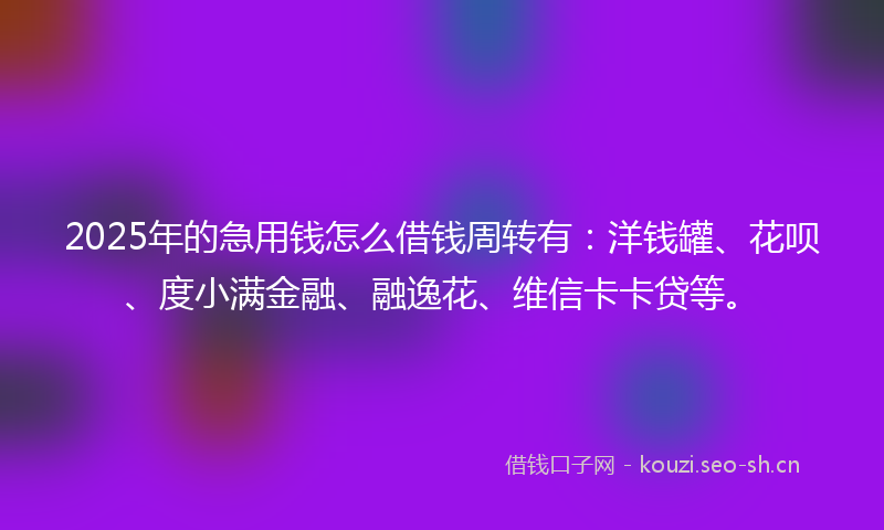 2025年的急用钱怎么借钱周转有：洋钱罐、花呗、度小满金融、融逸花、维信卡卡贷等。