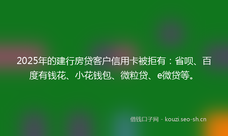 2025年的建行房贷客户信用卡被拒有:省呗、百度有钱花、小花钱包、微粒贷、e微贷等。
