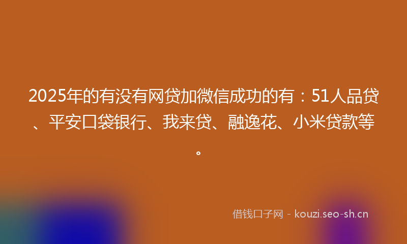 2025年的有没有网贷加微信成功的有:51人品贷、平安口袋银行、我来贷、融逸花、小米贷款等。
