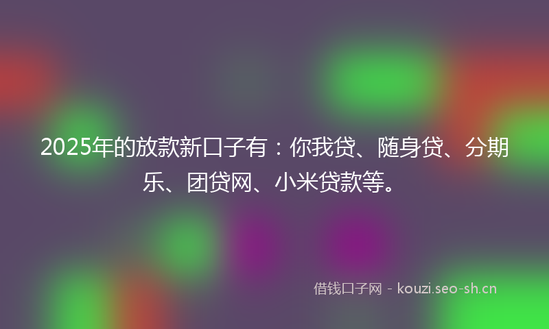 2025年的放款新口子有：你我贷、随身贷、分期乐、团贷网、小米贷款等。
