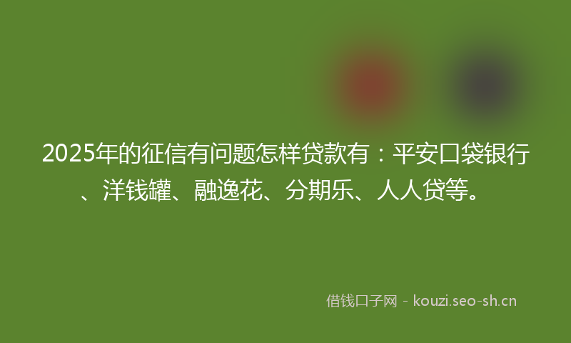 2025年的征信有问题怎样贷款有：平安口袋银行、洋钱罐、融逸花、分期乐、人人贷等。