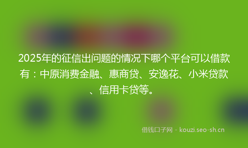 2025年的征信出问题的情况下哪个平台可以借款有：中原消费金融、惠商贷、安逸花、小米贷款、信用卡贷等。