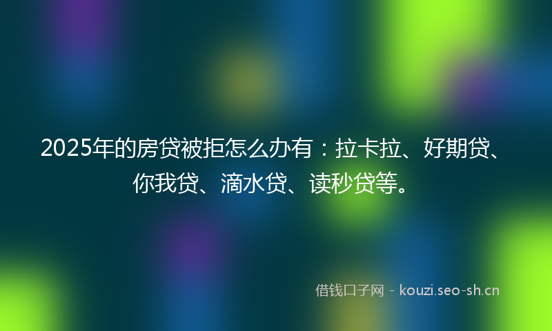 2025年的房贷被拒怎么办有：拉卡拉、好期贷、你我贷、滴水贷、读秒贷等。