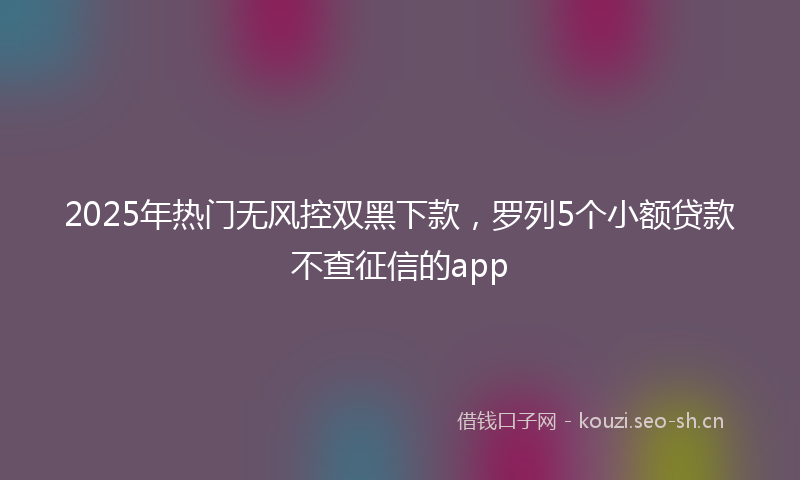 2025年热门无风控双黑下款，罗列5个小额贷款不查征信的app